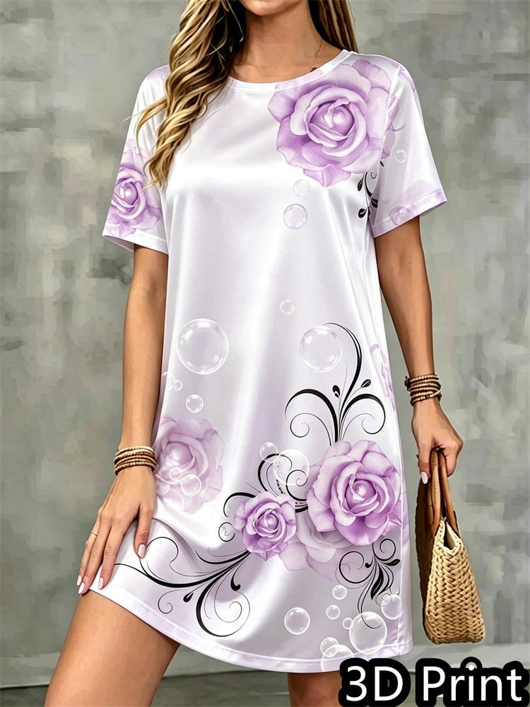 Fashion 3D Print Summer Dress Loose Casual Short Sleeve O-Neck Mini Dress