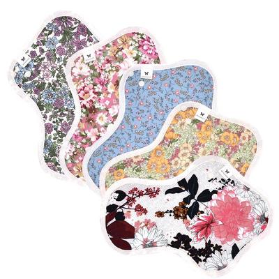 Cloth Napkin M Pink Blue Floral Set of 5 AENUANCE Made of Organic with Integrated Sanitary for Normal To Heavy Daytime Urine Leakage Pad Size,
