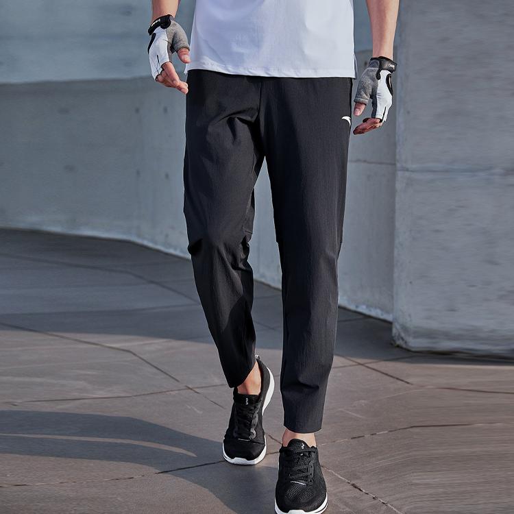 Anta Solid Color Logo Print Slim Fit Sweatpants Men Bottoms Black 952127504-2