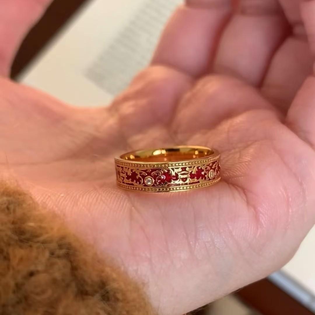 Forbidden City Red New Year Red Enamel Craft Ring Gentle Generous Light Luxury Temperament Advanced no. 6