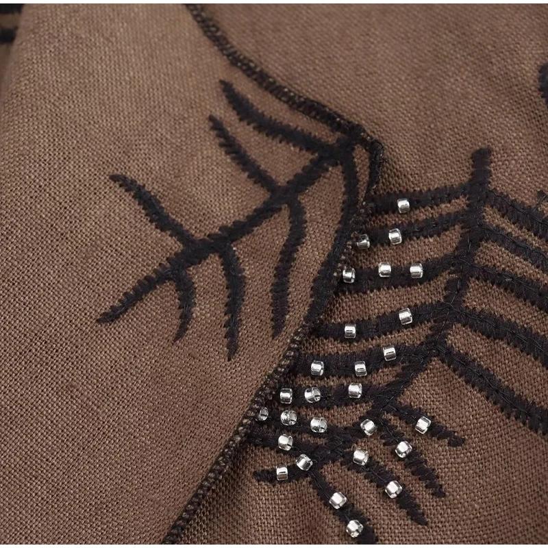 Modny haftowany top damski retro okrągły dekolt bez rękawów pas długi kamizelka lato jesień ulica damskie kamizelki