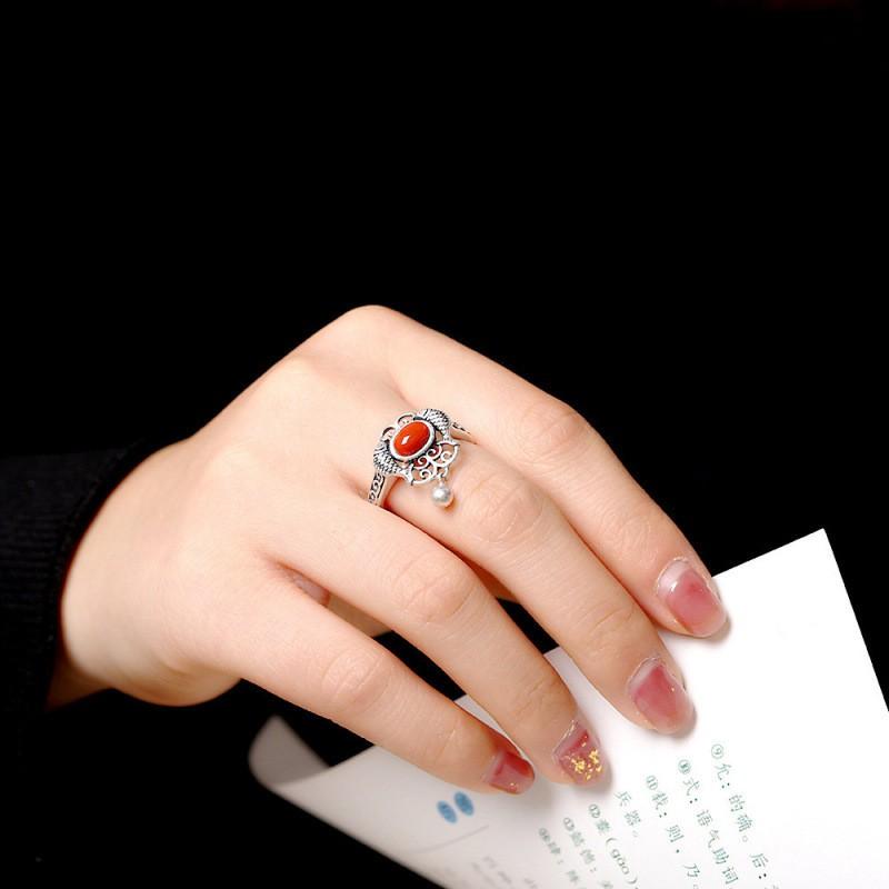 Adjustable Vintage Oxidized Double Fish Kiss Ring Women Minimalist Elegant Open Band Statement Jewelry