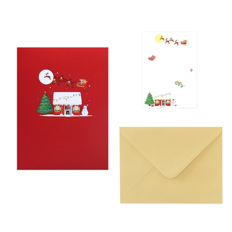 

Elegant Christmas Tree Foldable Card Holiday 3D Christmas House Paper Card Memorable Greeting Card for Family