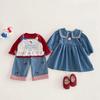 Girls' Stylish Spring 2026 Square Neck Denim Patch Dress