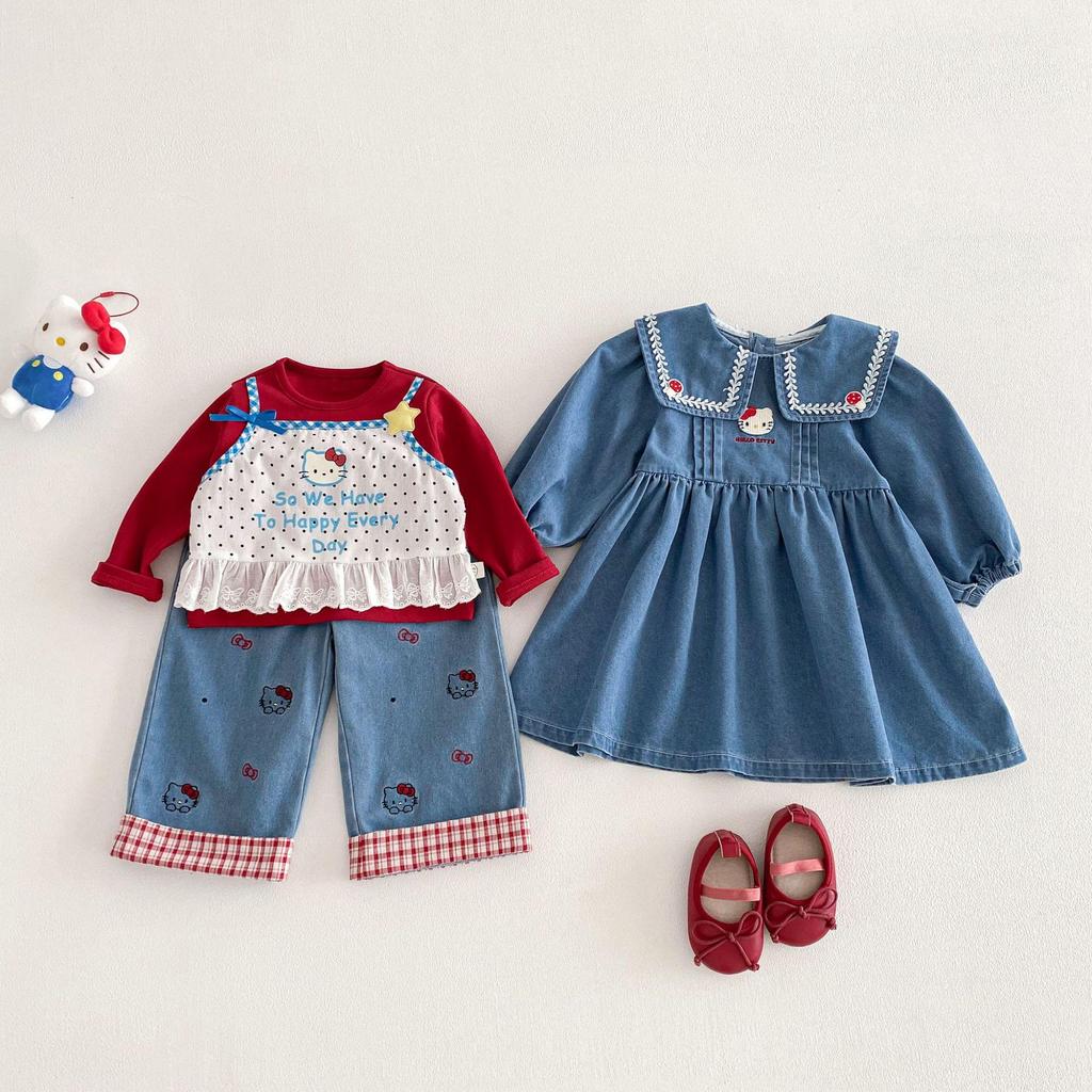 Girls' Stylish Spring 2026 Square Neck Denim Patch Dress