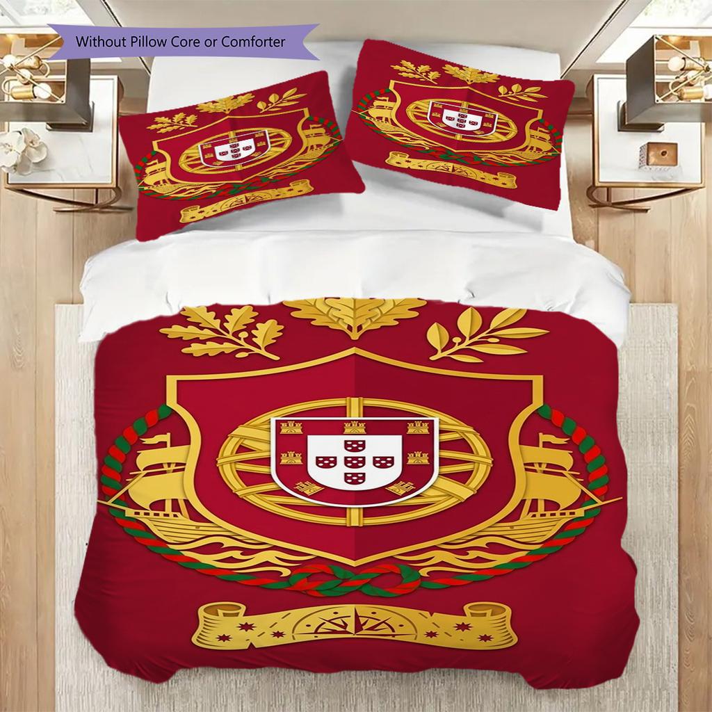 Royal Emblem Portugal Three-piece set (1 * duvet cover + 2 * pillowcase, without core) Bedding set Duvet cover and pillowcase Soft and comfortable