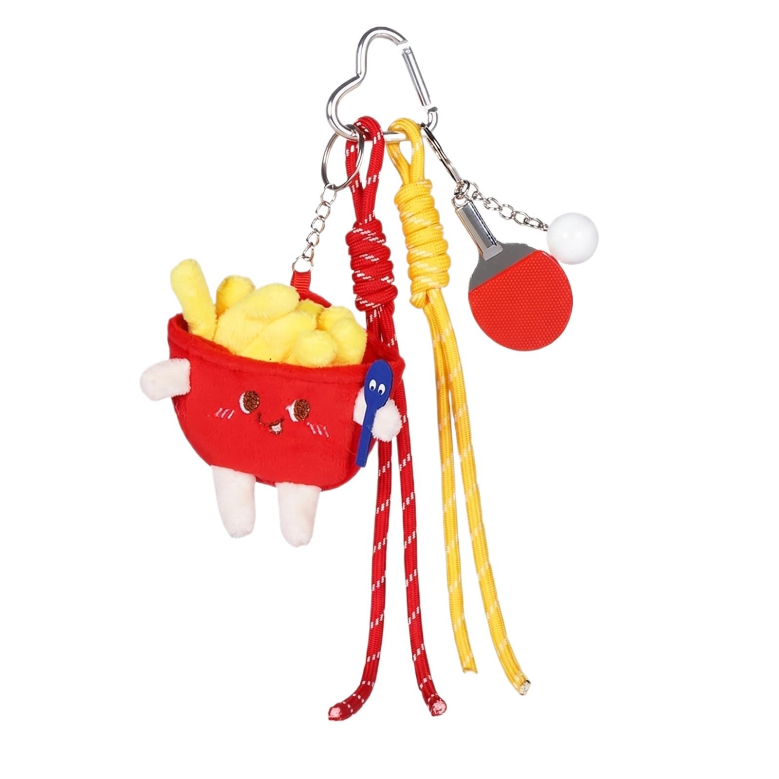 

French Fries Pendant Backpack Hanging Plush Doll Car Keychain Ornament Walnut Doll One Size