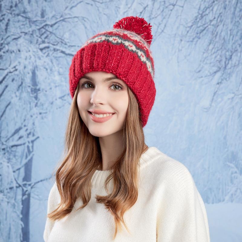 Winter Coldproof Warm Knitted Hat Ear Protection Hat Women's Fur Ball Wool Hat