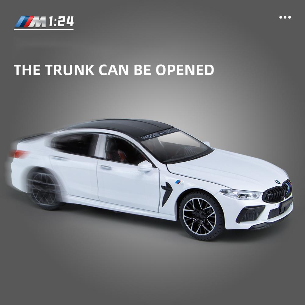 1/24 BMW M8 Sports Car Alloy Car Model, Sound and Light Effect, Wheels with Steering, Children's Toy Car Birthday Gift