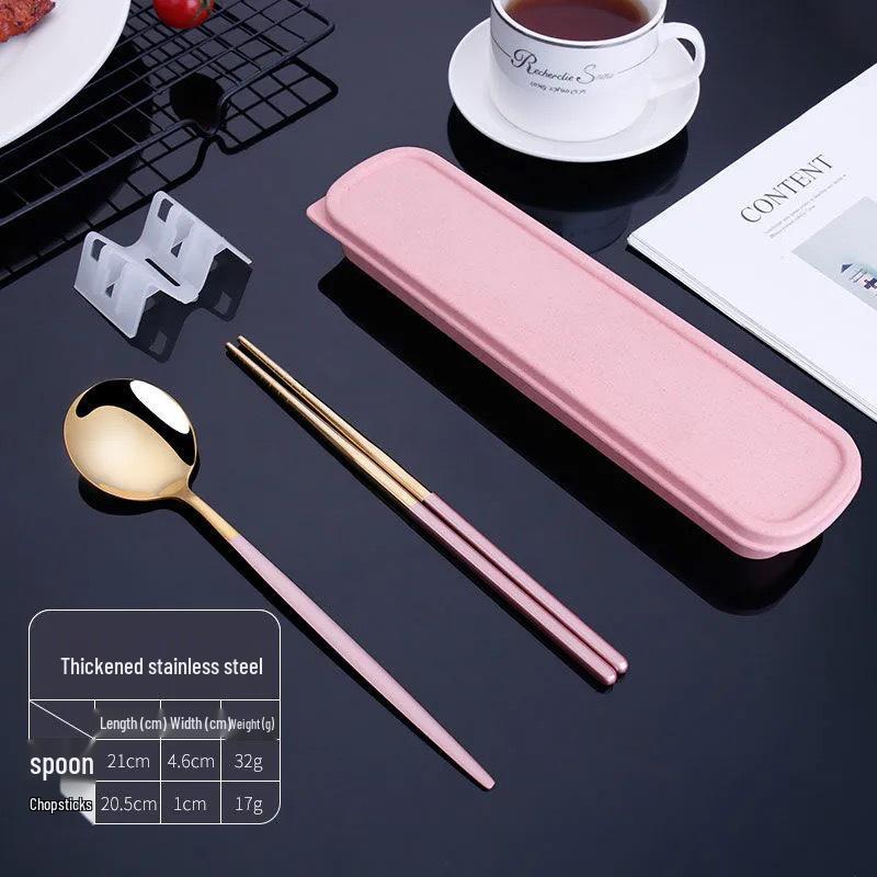 Nordic Style Portable Cutlery Set for One - Includes Knife, Fork, Spoon, and Chopsticks - Perfect for Office Workers and Students.