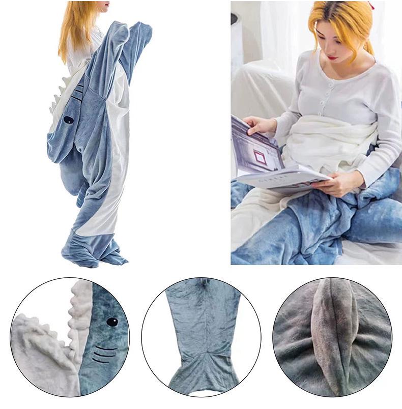 Shark Flannel Onesie Pajamas - Warm, Anti-Kick, Casual Sleep Quilt