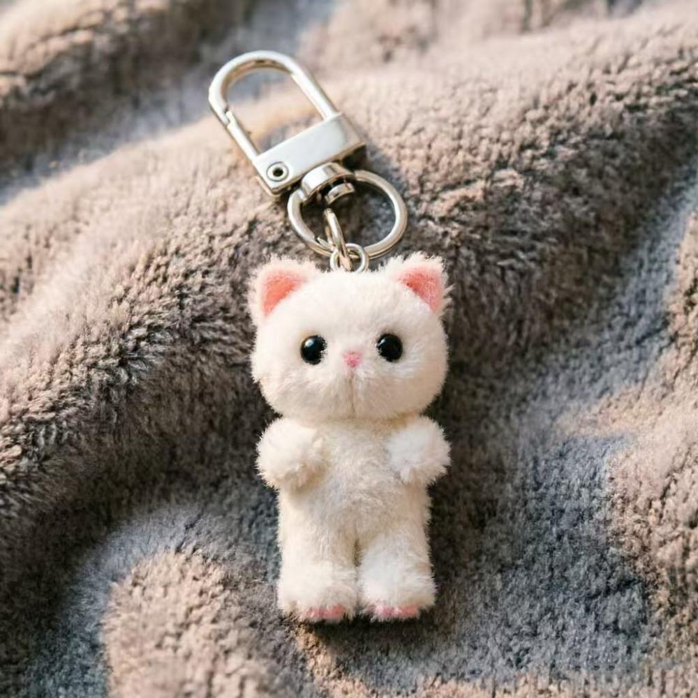 Cute Flocking Three-dimensional Kitten Keychain Cartoon Mini Doll Bag Pendant Keyrings Handmade DIY Keys Chains Gift Accessories