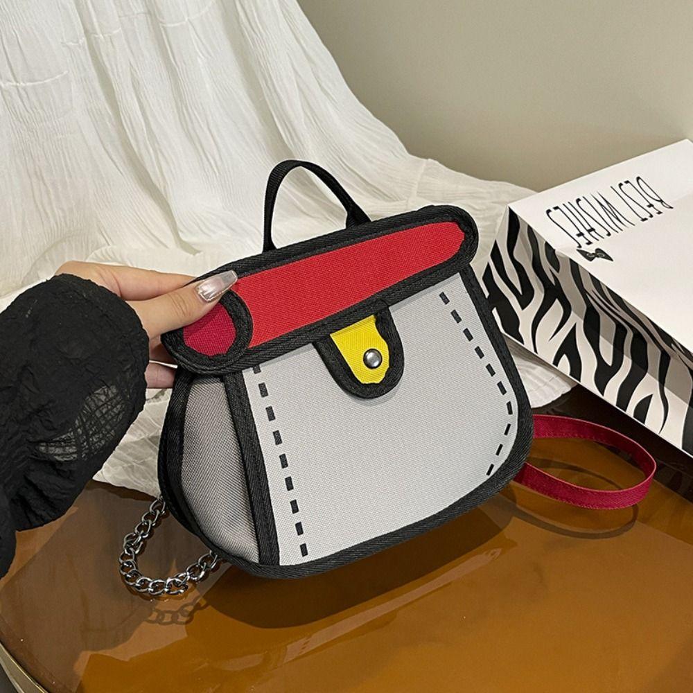 Cartoon Chain Shoulder Bag Canvas Line Painting Messenger Bag Comic Crossbody Bag  Students