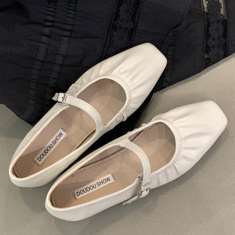 

2024 Осенние туфли на плоской подошве Женская мода Туфли Мэри Джейн с квадратным носком и ремешком на щиколотке Женские балетки Мягкие мокасины Мелкие серебристые женские туфли 39 бежевый