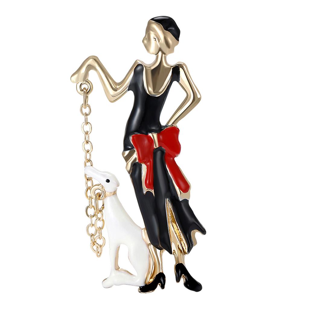 Fashionable Sophisticated Walking Girl Lapel Pin with Dripping Oil Designs Contrast Accessory for Party Supplies Costumes