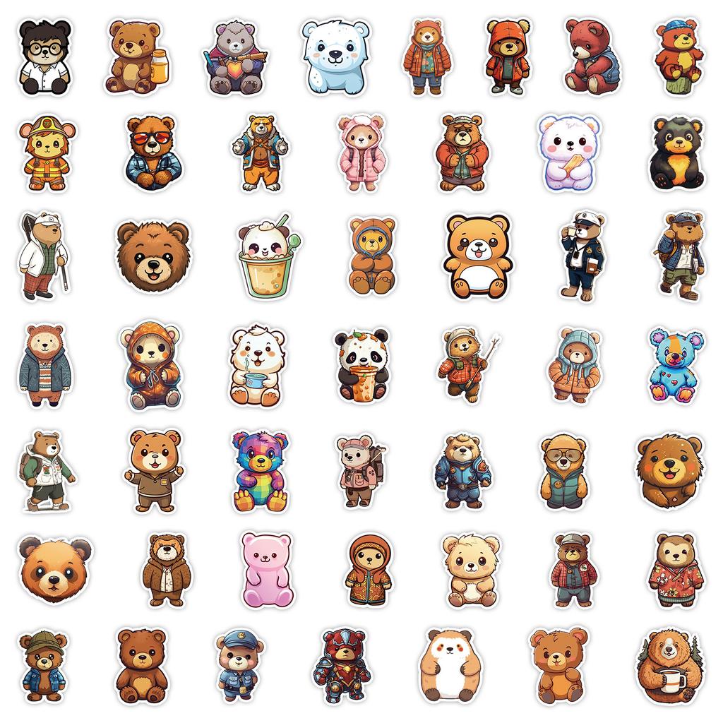50 Cartoons This Little Bear Doodle Sticker Skateboard Suitcase Refrigerator Decoration Sticker Waterproof Creative Hand Note Sticker