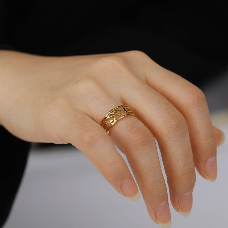 Men's Fashion Hollow Eye Design Large Size Ring Non Fading Symbol Band Statement Jewelry
