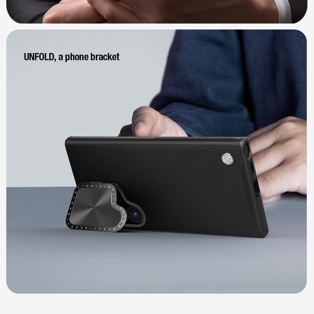 NILLKIN Luxury CamShield Prop Leather Case For Samsung Galaxy S24 Ultra Case Alloy Camera Flip Bracket Shockproof Back Cover