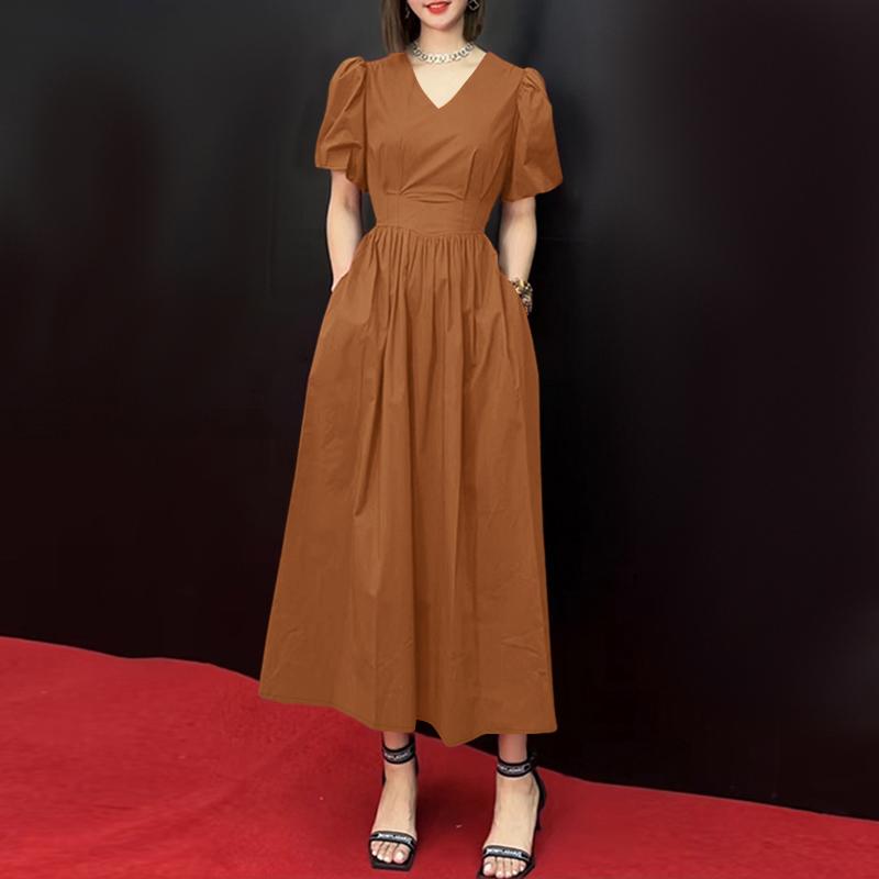ZANZEA Lässiges Sommerkleid mit V-Ausschnitt und kurzen Ärmeln für Damen
