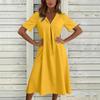 Women's Summer Fashion Casual Cotton-Linen Blend V-Neck Pocket Short-Sleeve Dress