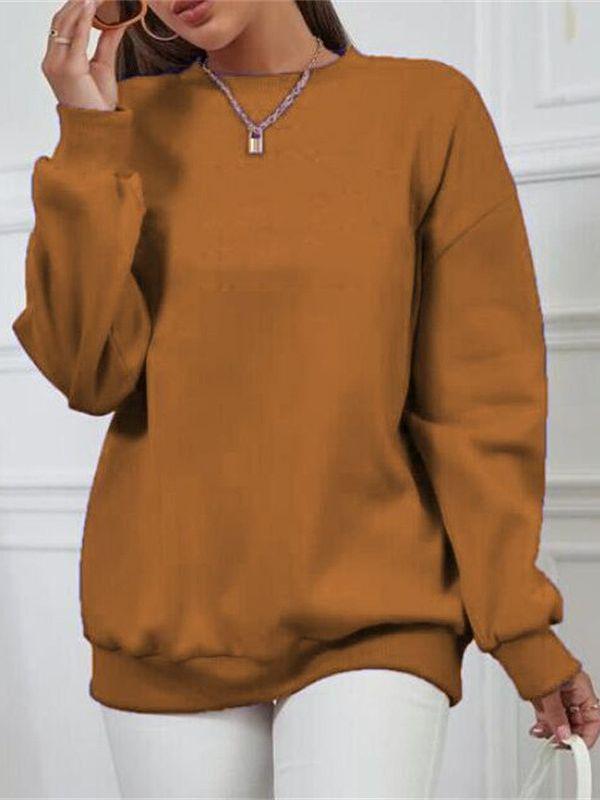 Damen 2026 Herbst/Winter Plus Samt Locker Rundhals Langarm Einfarbig Hoodie