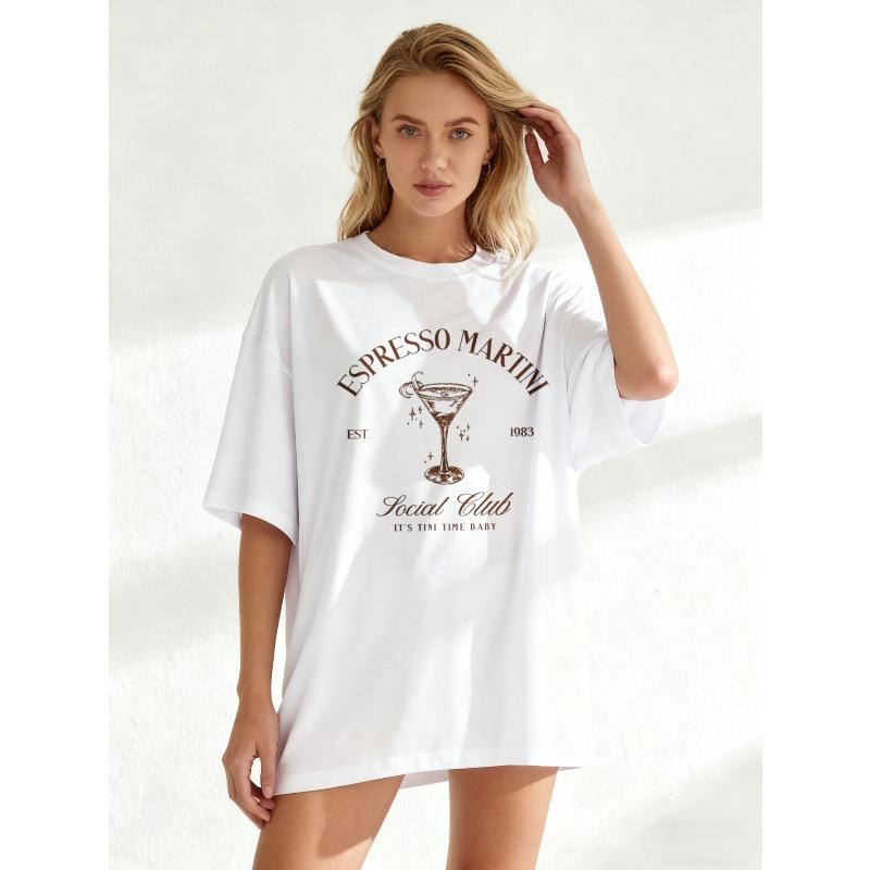 T-shirt Oversize Nera Espresso Martini Social Club Stampa Grafica Abbigliamento Casual Per Donna Outfit Estivo Look da Festa