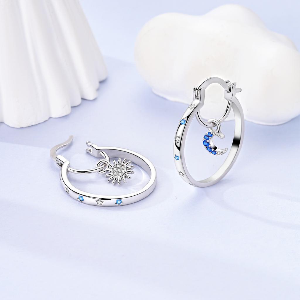 925 Silver Hoop Earring For Woman Bow Tie Star Zircon Earring Luxury Pendientes Fashion Jewelry