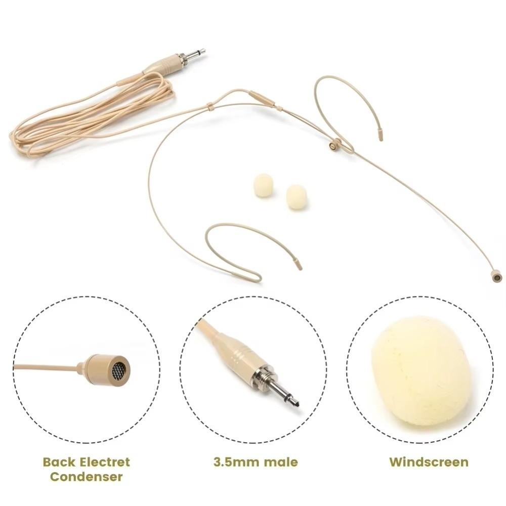New Beige Headset Mic Wireless 3.5mm 3 Pin Headworn Microphone Double Earhook Amplifier Voice Speaker Microphone Accessories