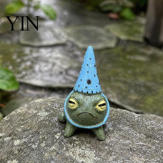 Floral Frog Decoration Miniature Figurine, Little Statue with A Party Garden Fairy Accessories Hat, Decorative Resin Ornament for Outdoor Courtyard