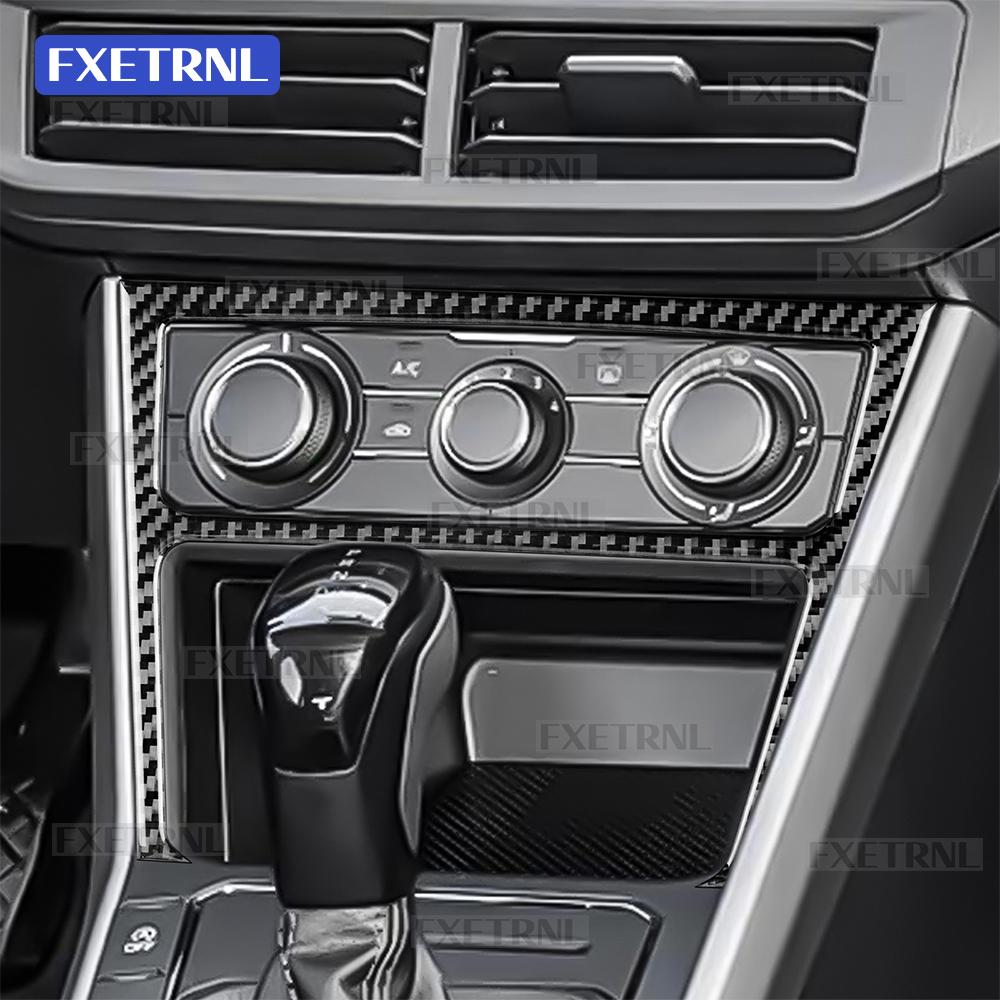 Real Soft Carbon Fiber Center Console AC Control Panel Frame Sticker for Volkswagen Polo 2018 2019 2020 2021-2026 Interior Trim