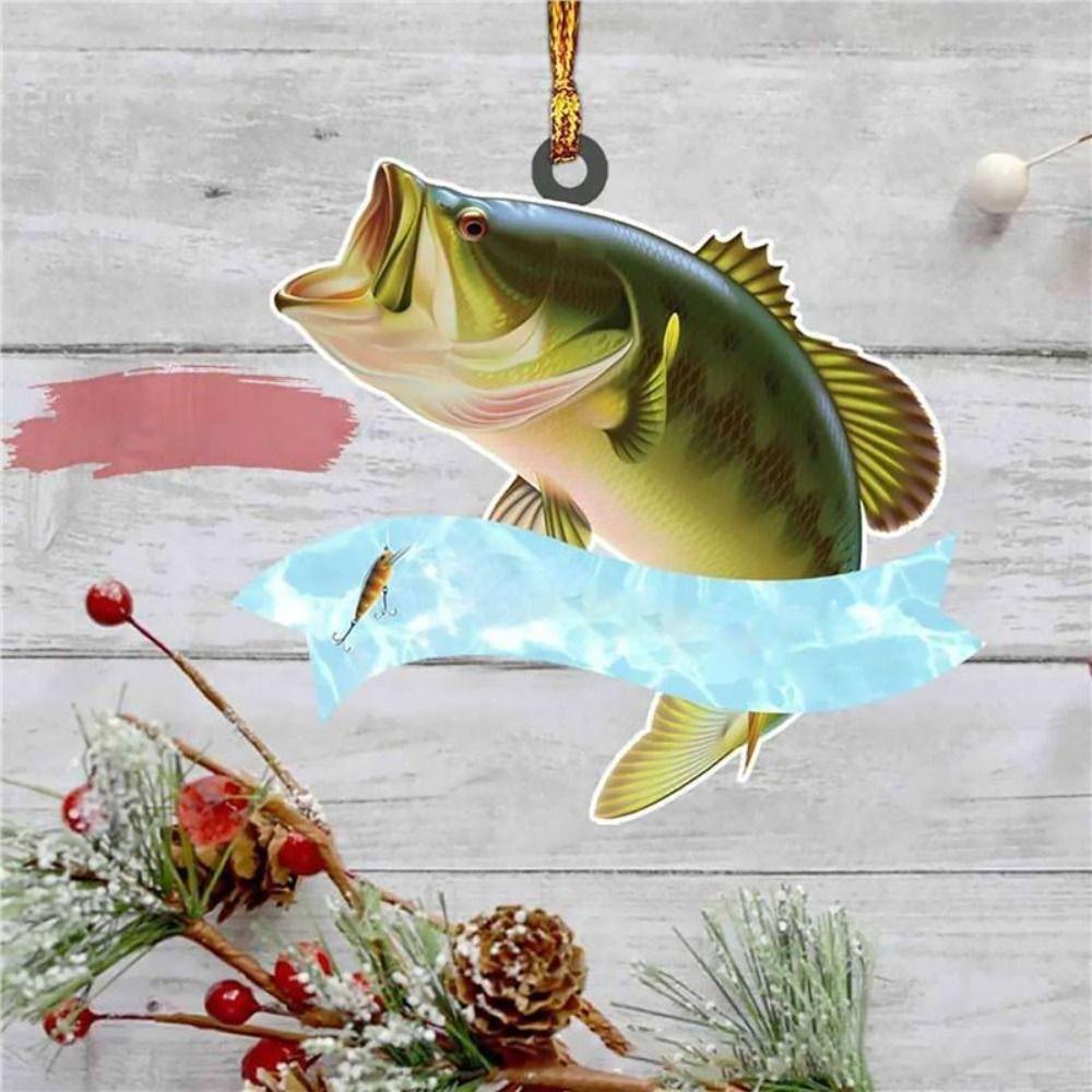 New 2D Flat Christmas Perch Hanging Pendant Acrylic Perch Model Car Rearview Mirror Pendant Perch Fish Keychain Navidad Decor