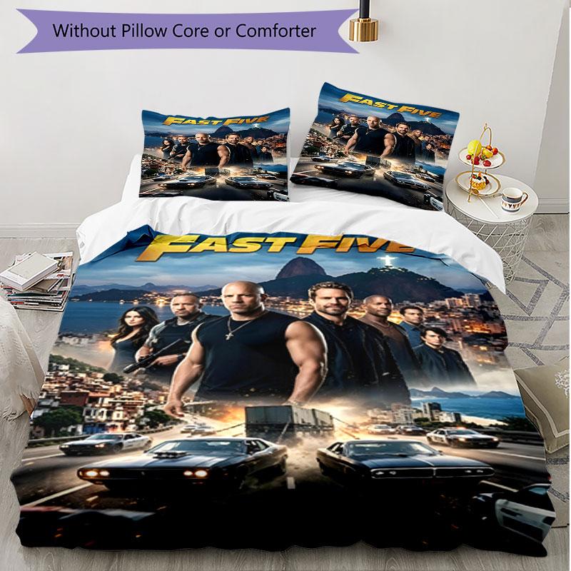 3pcs Duvet Cover Set (1*Duvet Cover + 2*Pillowcase, Without Core), Fast & Furious Print Soft All‑Season Bedding Set, Home Bedroom Decor Gift