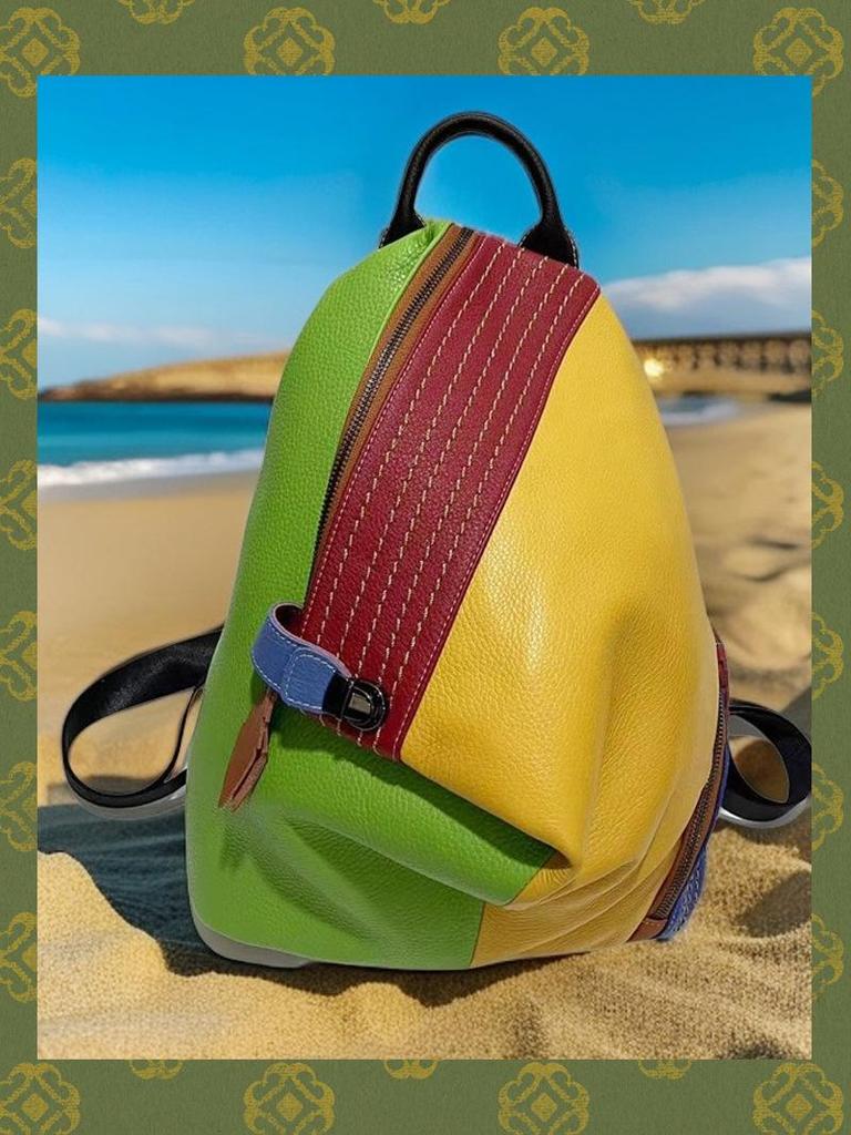 European & American Style Women's Colorful Patchwork Leather Anti-theft Backpack with Double Straps and Lock Buckle