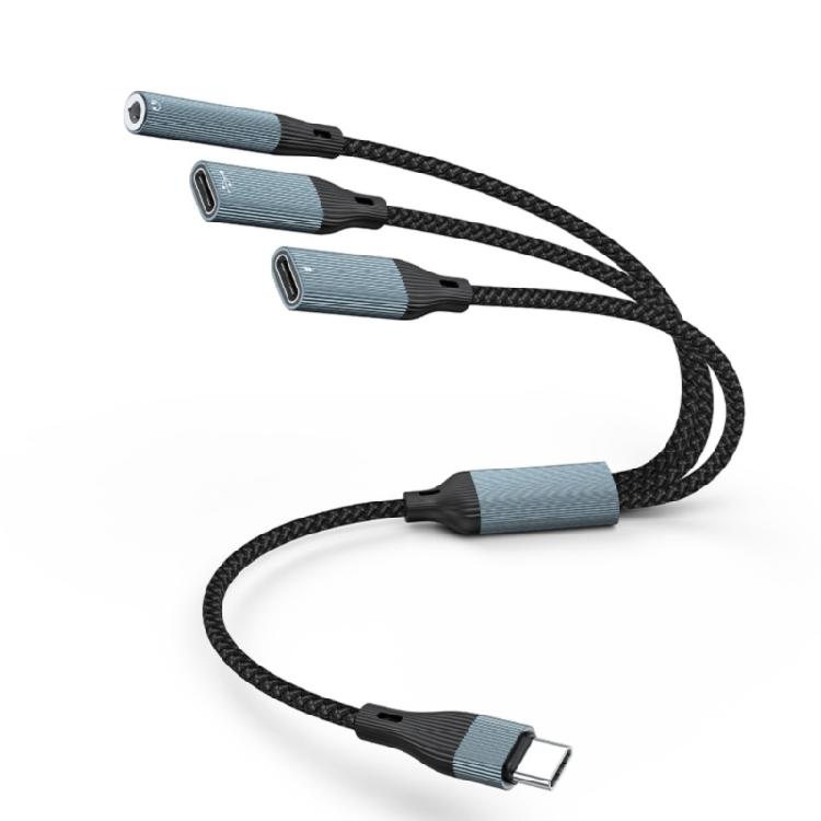 

USB Type C 3 in 1 Expansion Cable 3.5mm Sound PD60W Fast Charging OTG Data Cable for Notebook and Tablets