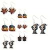 Halloween Themed Earrings Featuring Each Cat Demon Pumpkin And Skull Pattern For Festive Look