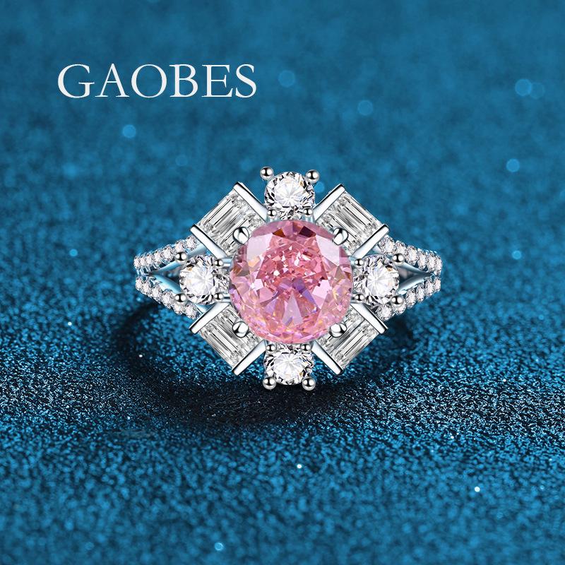 Princess-Style Round S925 Sterling Silver Ice-Cut Women s Ring in Pink Padparadscha, Red, and Sea Blue - Elegant European & American Socialite Fashion