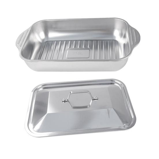 Stekepanne i rustfritt stål med lokk og håndtak Kraftig kalkunbaking Stekebrett med høye sider Induksjonsstekebrett for kylling, grønnsaker, lasagne