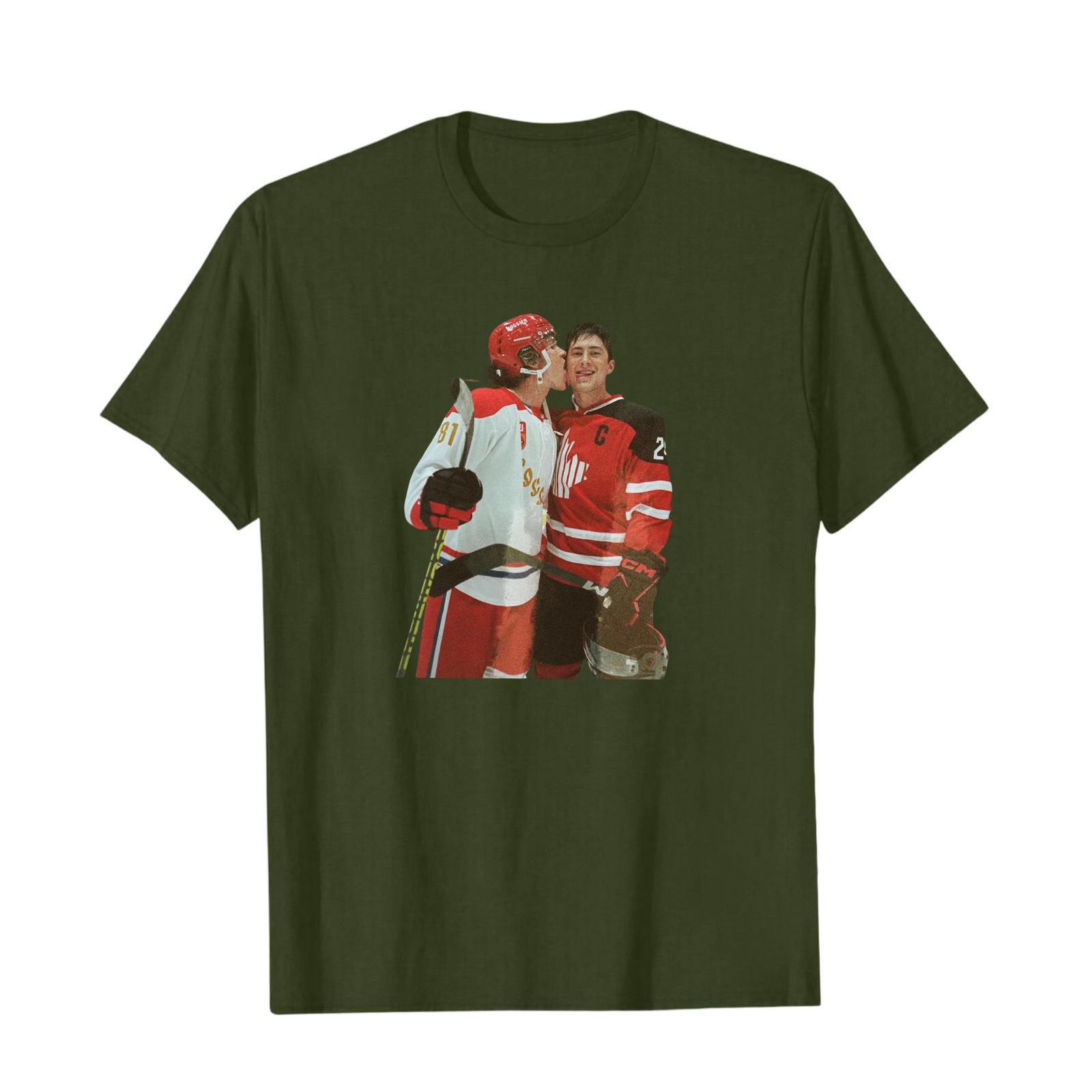 

Classic Fit Short Sleeve Tee with Printed Ice Hockey Players Graphic Crew Neck Soft Cotton Material T Shirt Top S