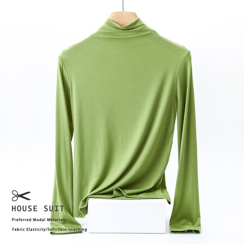 Women's Slim Fit Modal Long Sleeve High Neck Top - Fashionable, Versatile Base Layer for Spring/Autumn