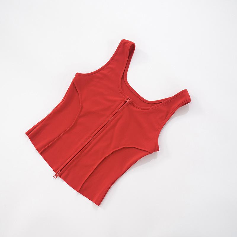 Europäisches & Amerikanisches Mode Schlankes Ärmelloses Reißverschluss Tanktop mit Eng Anliegendem Shorts Set