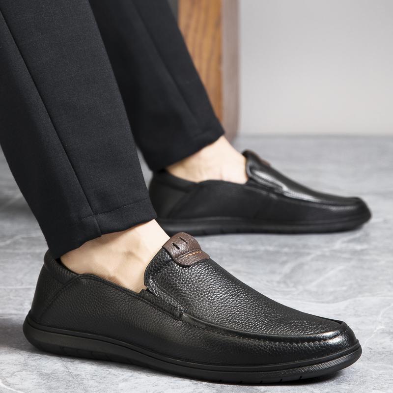 Men's Business Shoes genuine leather Soft Moccasins Comfortable Casual Shoes for Men Autumn Solid Black Men Sneakers