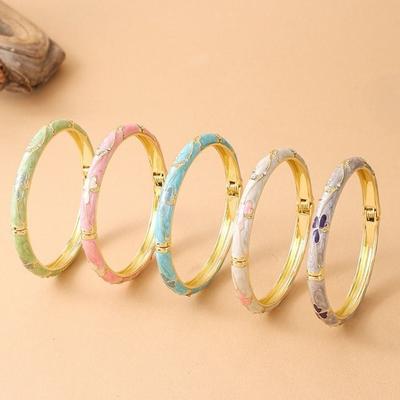 Enamel Floral Vintage Cloisonne Bangle Traditional Women's Hand Bracelet  Jewelry Gifts