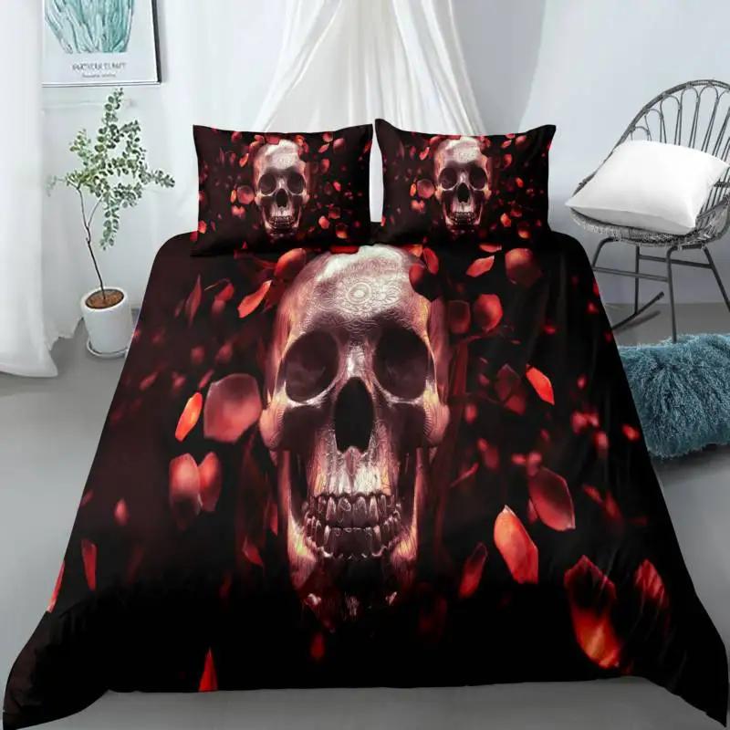 Skull Duvet Cover Set, Abstract Texture with Skull and Crossbones Pattern Aged Rusty Grunge Style 2/3pcs Polyester Bedding Set