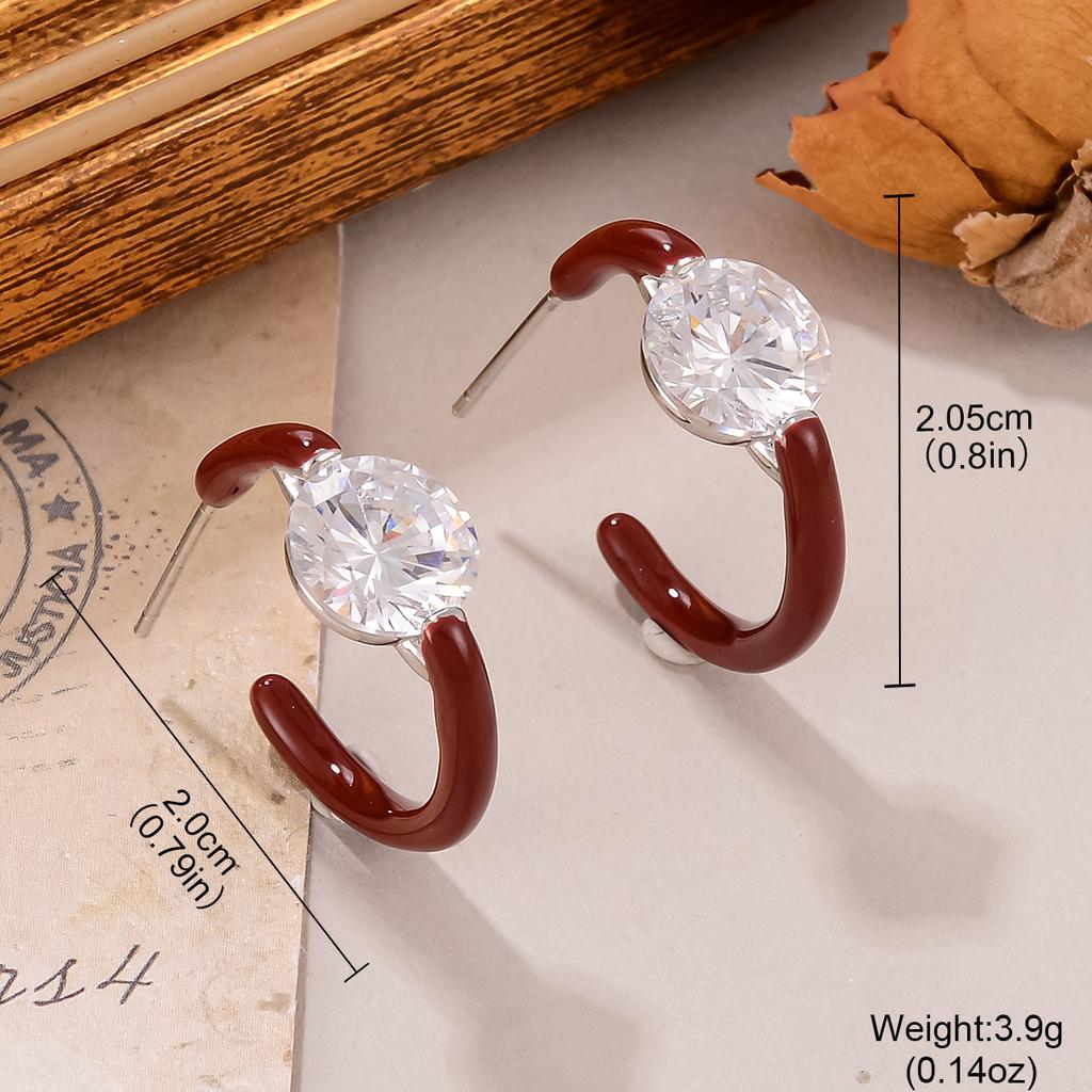 New Year's Hong Kong Style Earrings Women's Zircon Love Lava Ankara Red Premium Sense Drip Oil Stud Earrings Free White Geometric Earrings