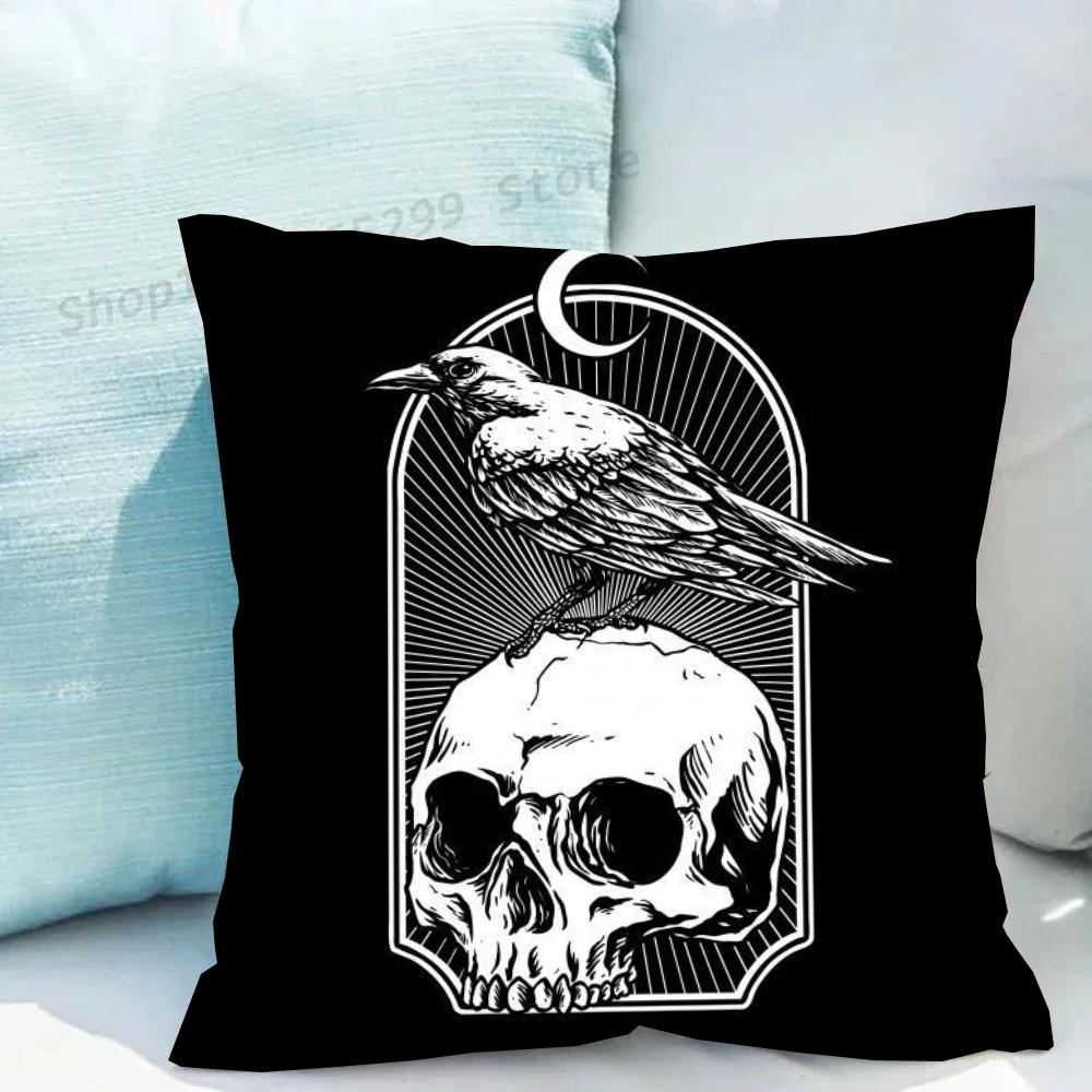 

1pc Vintage Black Crow Pillow Case Square Bedroom Sofa Leisure Comfort Cushion Car Living Room Home Decoration 16x16Inch
