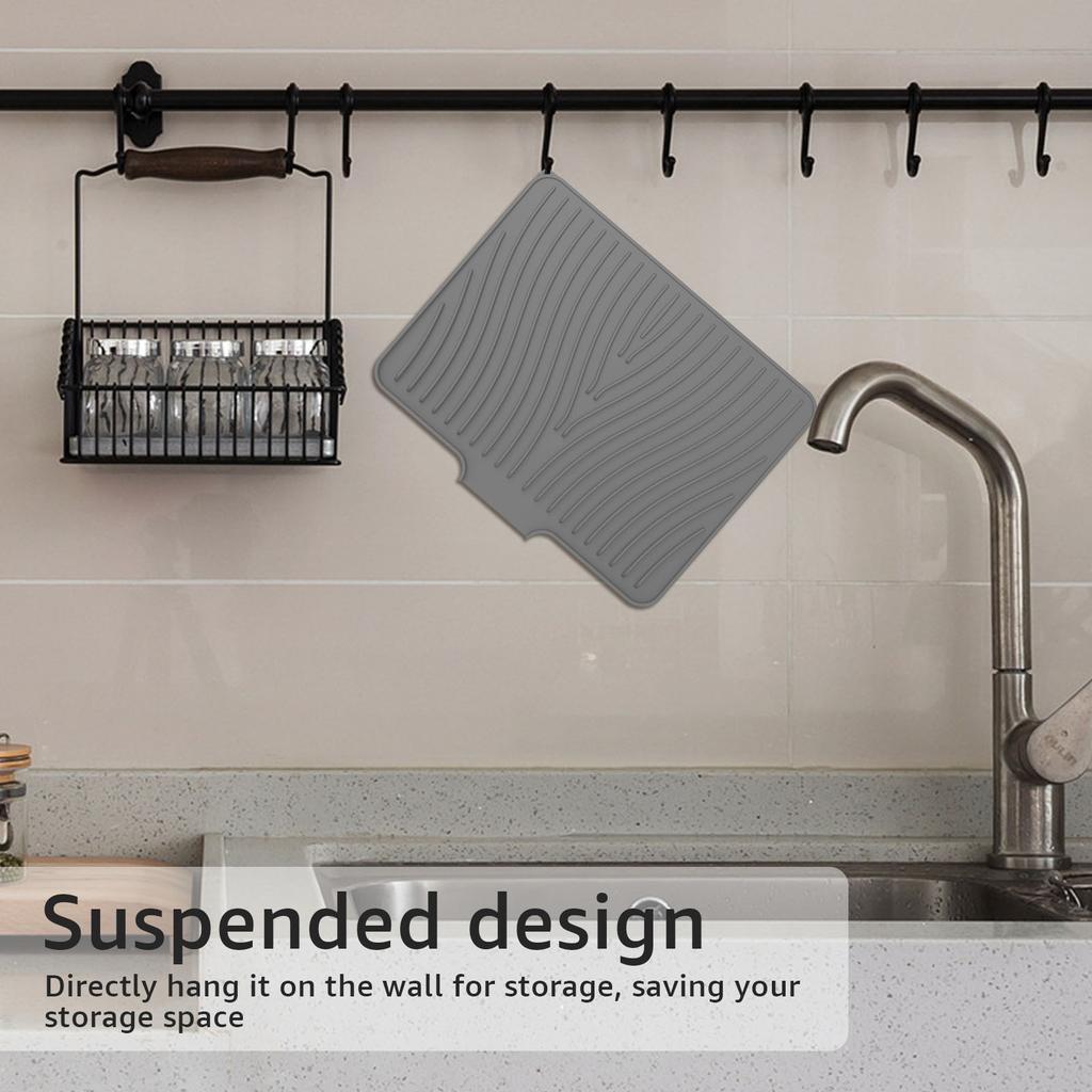 Silicone Dish Drying Mat Efficient Drain Pad 40x33x1.5cm Nonslip Kitchen Dish Drainer Pad with Raised Drain Lip for Home Counter