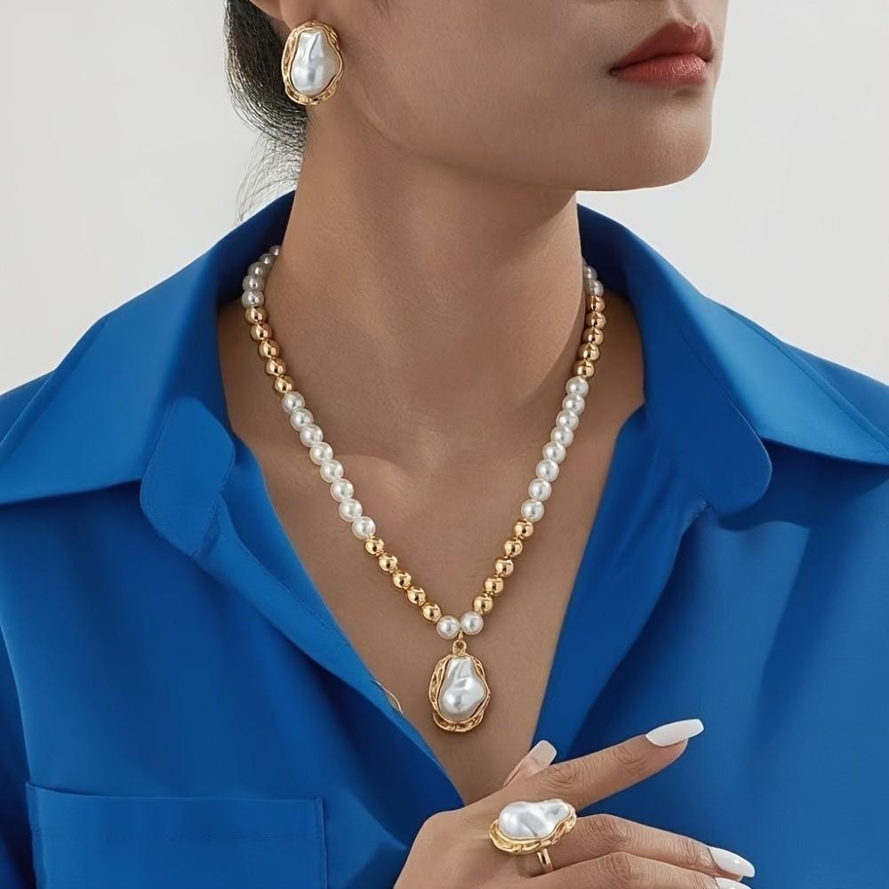 Irregular Design Retro Elegant Jewelry Set Elegant Style Earrings Necklace Ring Set Party