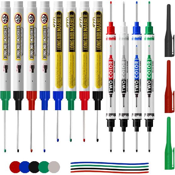 12 Pcs Multi-Purpose Long Head Deep Hole Marker Pens, Long Nib Marker For Metal, Quick Dry Waterproof Colorful Carpenter Pen Markers For Construction