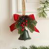 Christmas Bell Decoration Bowknot Decor Hanging Decorative Bell with Pine Branches Red Fruits Indoor Outdoor Ornament