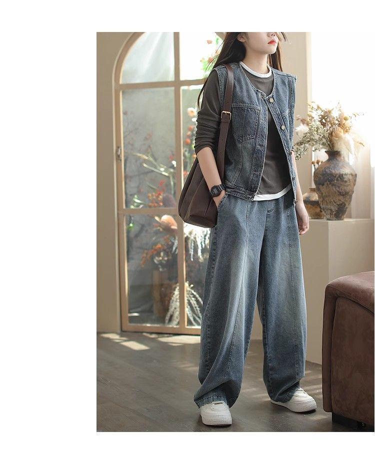 Women's Plus Size Elastic Waist Denim Wide-Leg Harem Pants - Slimming and Casual for Spring and Autumn
